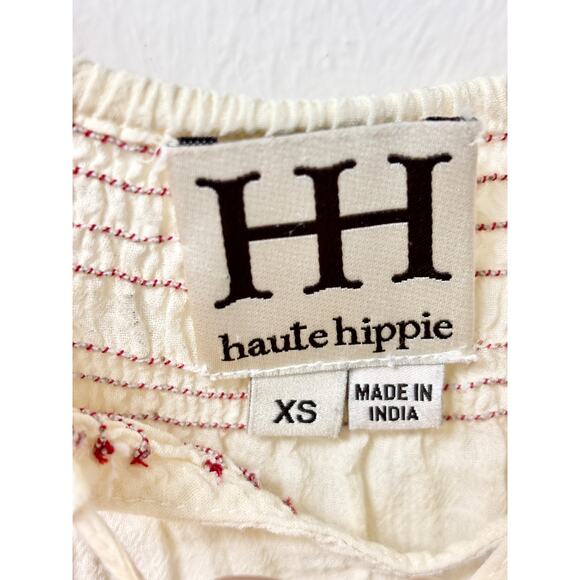 Haute Hippie Embroidered Floral Boat Neck Boho Blouse Top Cream Women's Size XS - Picture 3 of 4